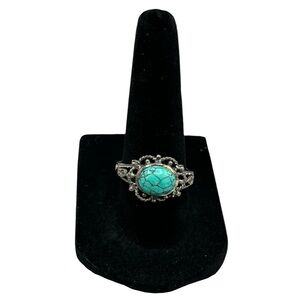 Vintage 925 Sterling Silver Turquoise Filigree Ring | Size 7 Boho